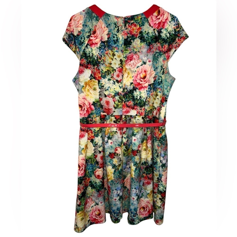 Rabbit Rabbit Rabbit Floral Pink Trim Belted Dress Size 16P Cottagecore Summer - Picture 2 of 10